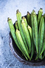Okra in rustic bowl