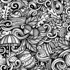 Cartoon cute doodles autumn seamless pattern