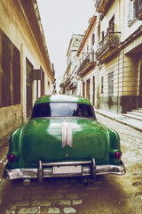 Old  car on street in Havana,Cuba with retro effect