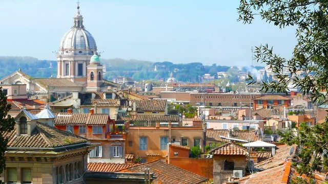 Panoramic view on the rooftops of Rome, Italy.
