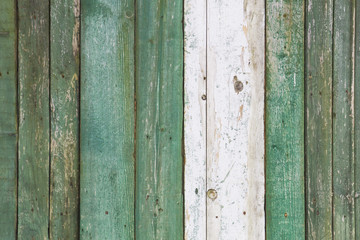 Old, grunge wood panels painted in turquoise color used as background.