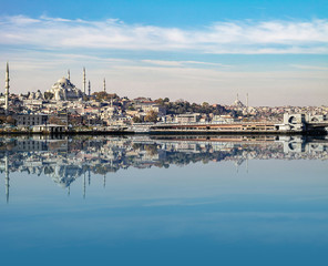 Fototapeta premium View with reflection from Bosphorus channel at Istanbul in Turkey