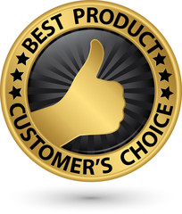 Best product customer's choice golden sign with thumb up, vector