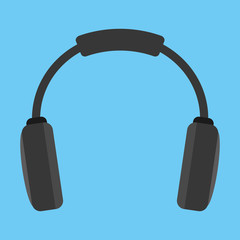 headphone black gadget music sound device con. Flat design. Vector illustration