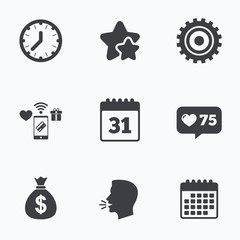 Business signs. Calendar and USD money bag icons