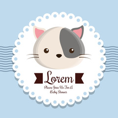 cat animal cartoon baby shower card celebration party icon. Colorful and flat design. Vector illustration