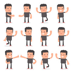 Set of Funny and Cheerful Character Bully welcomes poses