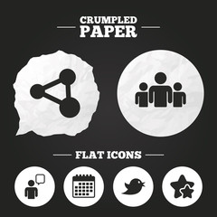 Obraz premium Group of people and share icons. Speech bubble.