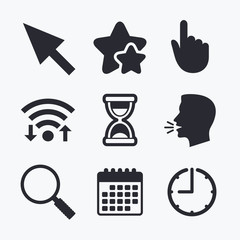 Mouse cursor icon. Hourglass, magnifier glass.