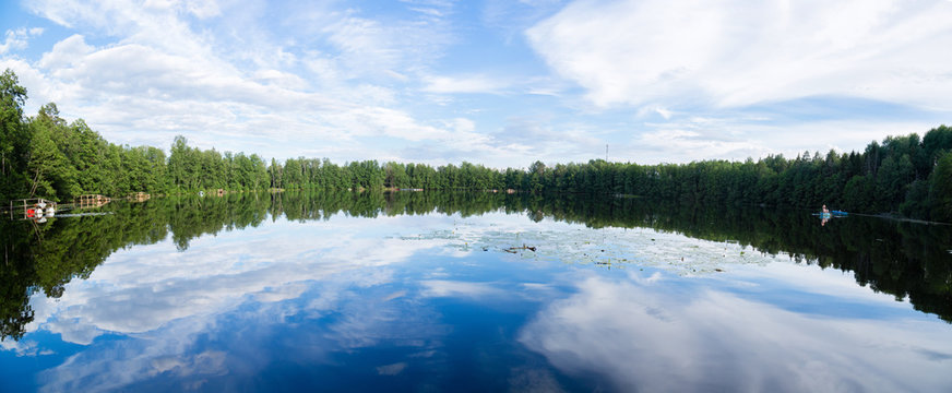 Beautiful lake with reflection of sky in water