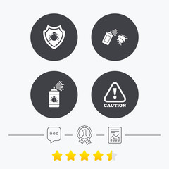 Bug disinfection signs. Caution attention icon.