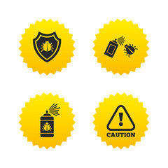 Bug disinfection signs. Caution attention icon.