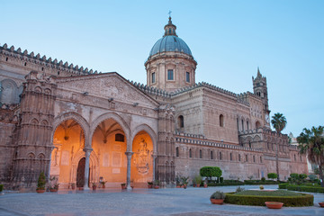 Palermo - South portal of Cathedral or Duomo at dusk