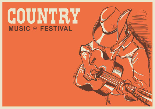 American country music festival poster with musician playing gui