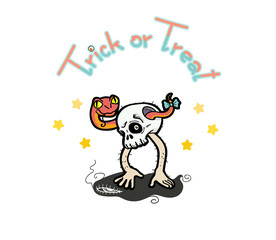 Skull happy in halloween hand draw vector cartoon illustration 