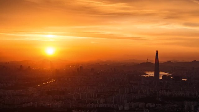 4K.Time lapse Landmark KOREA City skyline. Seoul.Footage Video Ultra HD, 3860 x 2160