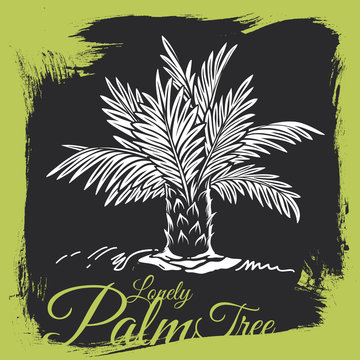 Squat Hand-drawn Palm Tree on Grunge Background