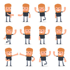 Set of Funny and Cheerful Character Videobloger welcomes poses