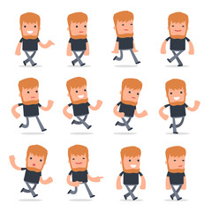 Set of Funny and Cheerful Character Videobloger goes and runs po