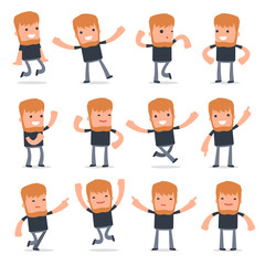 Fototapeta premium Set of Laughing and Joyful Character Videobloger in celebrates a
