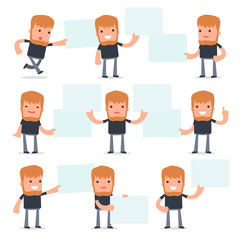 Fototapeta premium Set of Funny and Cheerful Character Videobloger holds and intera