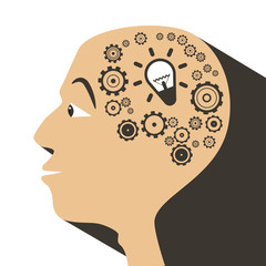 Human Head with Cogs - Gears and Bulb Icons