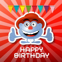 Paper Cut Crazy Man with Colorful Flags and Happy Birthday Title. Happy Birthday Party Card. Retro Birthday Illustration.