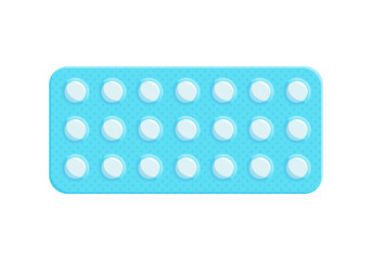 Blister pack of tablets. Medicine flat icon. Capsule packaging. Medical symbol of pharmacy. Vector illustration isolated on white background.