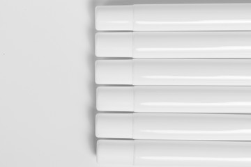 still life portrait of a group of product packaging. isolated over white

