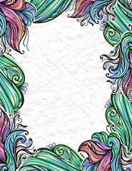 ornate vintage frame multicolored abstract waves and floral ornament on a white background
