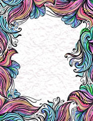 ornate vintage frame multicolored abstract waves and floral ornament on a white background