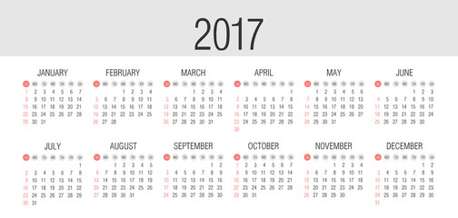 Vector Simple 2017 year calendar