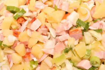 Fresh salad with ham and boiled potatoes