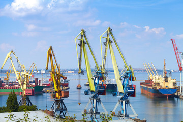 Sea Port in Odessa, Ukraine, 2016. Hoisting crane and ship