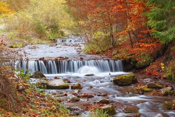 Fototapeta na wymiar beautiful waterfall in forest, autumn landscape