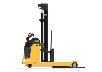 Electric reach stacker forklift on a white background. Flat vector