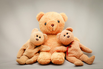 teddy bear on gray background.