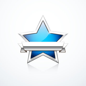 Vector blue star with ribbon