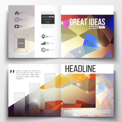 Set of square design brochure template. Abstract colorful polygonal background, modern stylish triangle vector texture