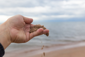 Sand in hand on the lake