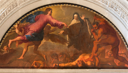 BRESCIA, ITALY - MAY 22, 2016: The painting St. Theresa of Avila's vision of hell  in Chiesa di San...