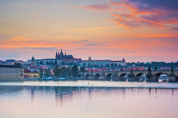 River Vltava sunset Prague Czech Republic Europe
