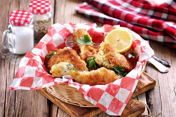 Chicken fries with panko, salt, pepper and lemon