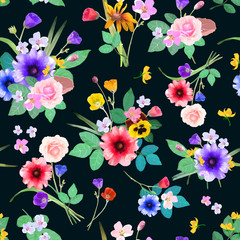 Vector illustration of floral seamless. Hand drawn beautiful col