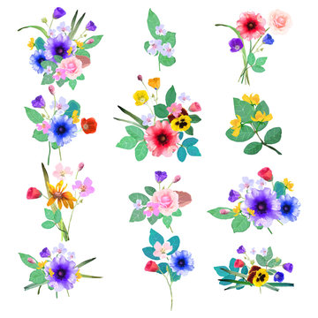 Vector floral set. Colorful  collection with flowers. Desi