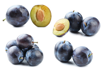 Tasty and ripe plums isolated on a white