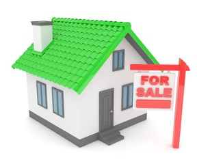 Miniature model of house real estate for sale on white background. 3D rendering.