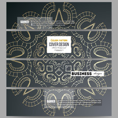 Fototapeta premium Set of modern banners. Polygonal backdrop with golden connecting dots and lines, connection structure. Digital scientific background