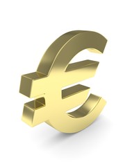 Fototapeta premium Isolated golden euro sign on white background. European currency. Concept of investment, european market, savings. Power, luxury and wealth. 3D rendering.
