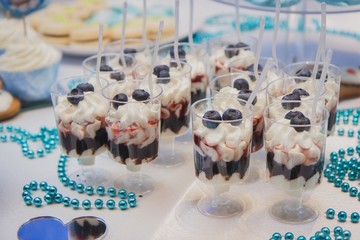 Candy bar on wedding ceremony with different candies